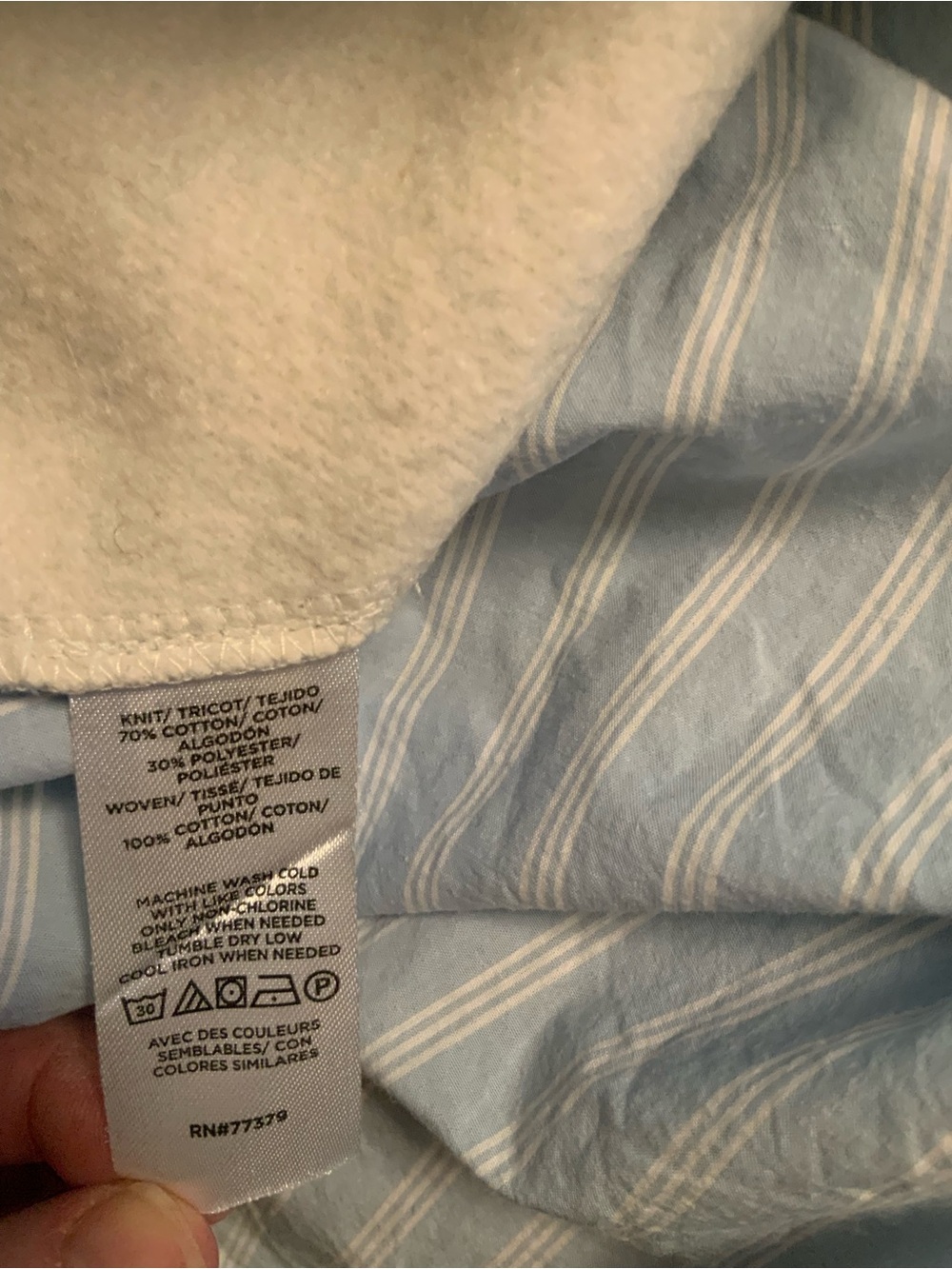 Ann Taylor Weekend Gray Sweatshirt + Blue Striped Button Down Combo Top XL - Picture 8 of 10